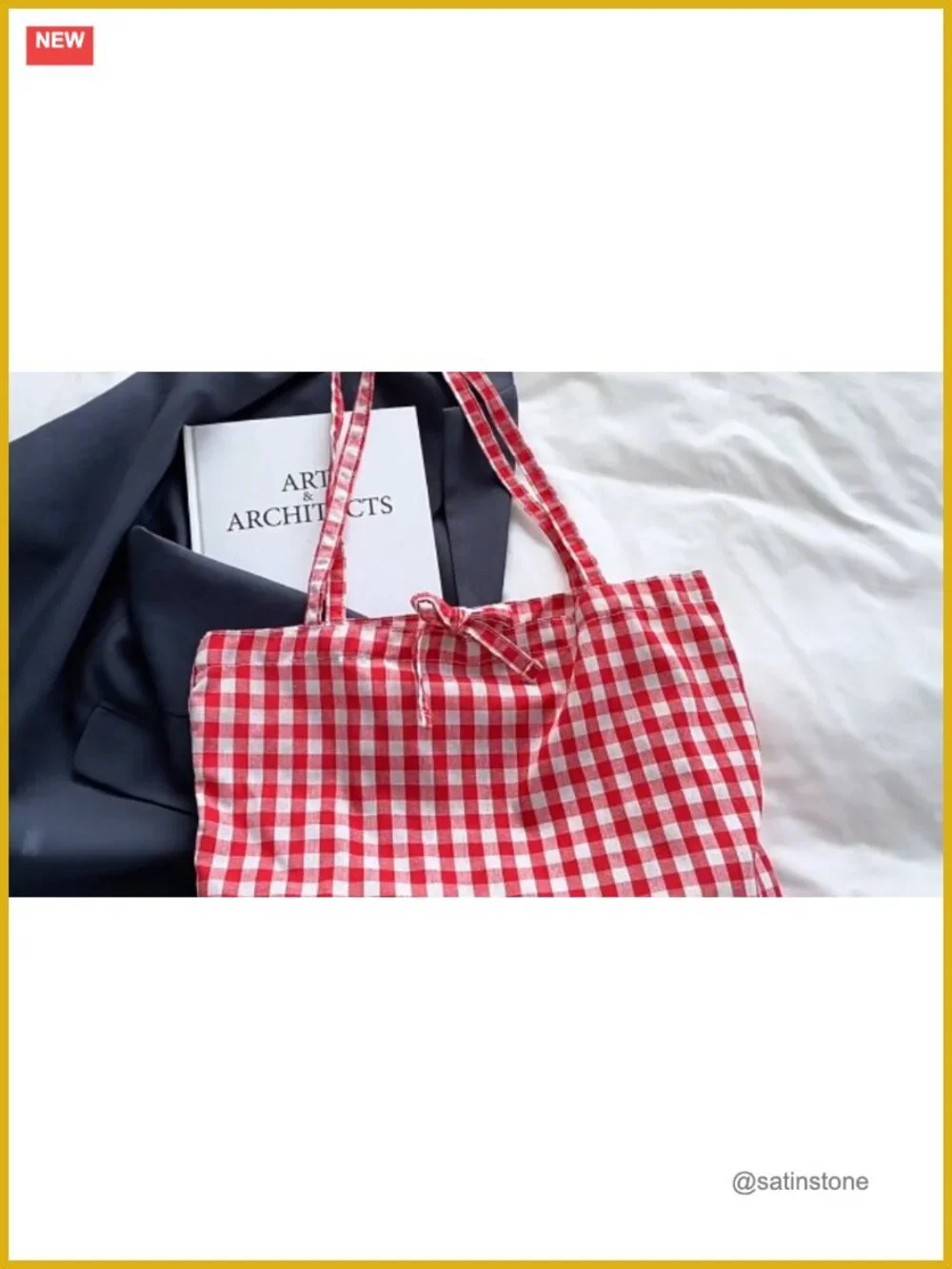 Gingham Canvas Tote Bag Large Capacity Casual Shoulder Bag